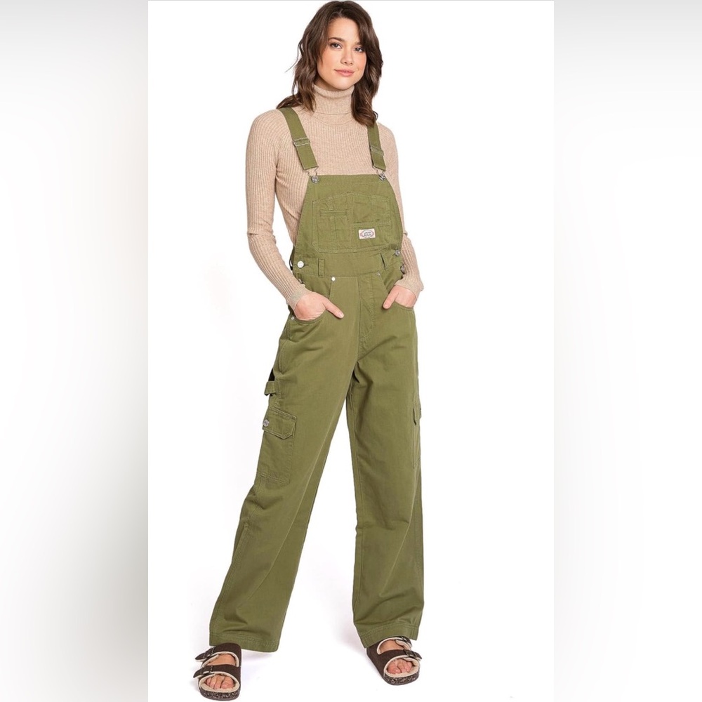 Lana Roux 90’s Retro Cargo Moss Denim Overalls